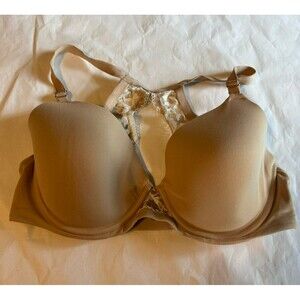 Soma Embraceable Racerback Bra 34DD Tan Padded Underwire Adjustable Clasp Lace